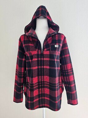 The North Face Red Black Plaid Fleece Hoodie M Buffalo Check Pullover